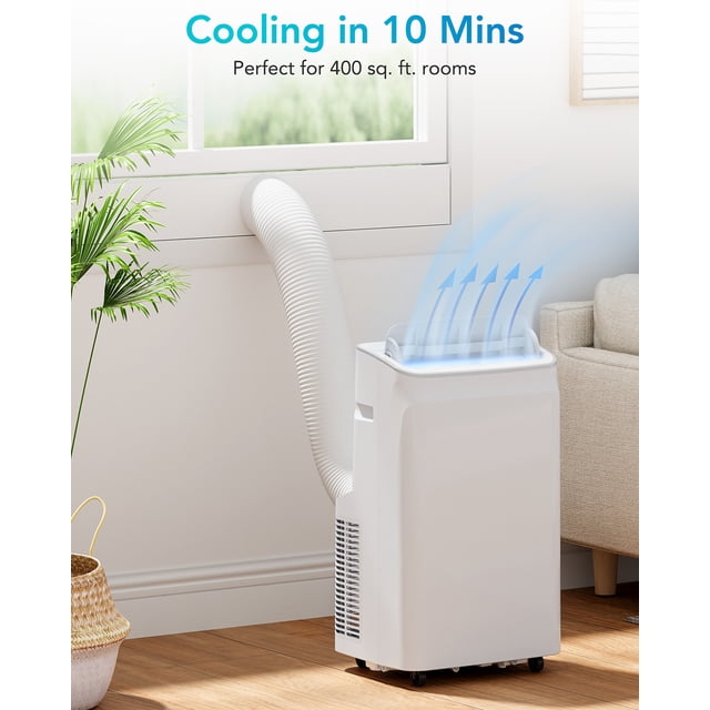 Aire acondicionado portátil 12,000 BTU 3 en 1 - Enfría, deshumidifica y ventila - Control remoto, temporizador 24h, 3 velocidades, modo sueño - Fácil instalación, ideal hasta 51 m² - Color White