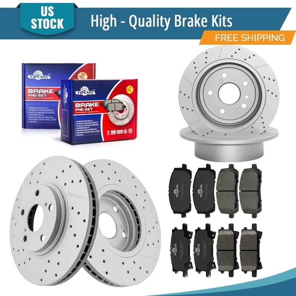 YXPCARS 12PCS Front Rear Brake Kits, Drilled & Slotted Brake Rotors   Ceramic Brake Pads Set for Toyota Highlander 04-07 (980159 31356 D884 D996)