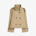 thumbnail image 5 of AKOEE Cropped Trench Coat for Women with Belt Double Breasted Short Jacket High Collar Long Sleeve Outerwear (M, Khaki), 5 of 8
