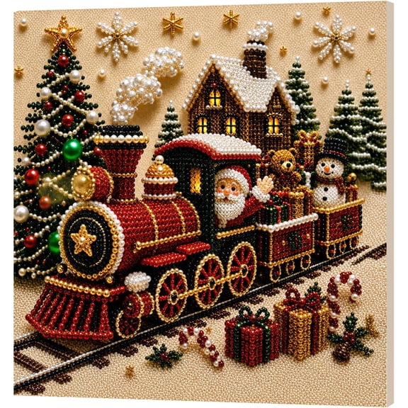 Premium 3D Pearl Christmas Wall Art Kit, ChristmasPearl Diamond Painting Kit Luxury Flocked Canvas DIY Pearl Bead Art Craft Set Christmas Home Decor Gift (#A)