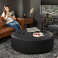 thumbnail image 3 of Jaxx Candler Round Coffee Table Ottoman, Oversized, 44-Inch, Premium Faux Leather Black, 3 of 12