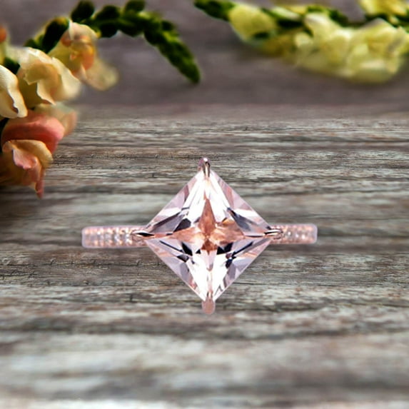 6mm Princess Cut Morganite Engagement Ring On 10k Rose Gold Wedding Ring Anniversary Ring Carat Weight 1.75 Unique Look Specialized for Brides