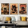 thumbnail image 2 of 3pcs Set Of Modern Japanese Black Cat Noodle Canvas Wall Art, Frameless Posters for Living Room Decor, 2 of 4