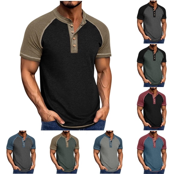ZZwxWA Mens Henley Raglan Short Sleeve T-Shirt Casual Slim Fit Jersey Baseball T Shirts Workout Gym Golf Henley Tee Tops up to 50% Off