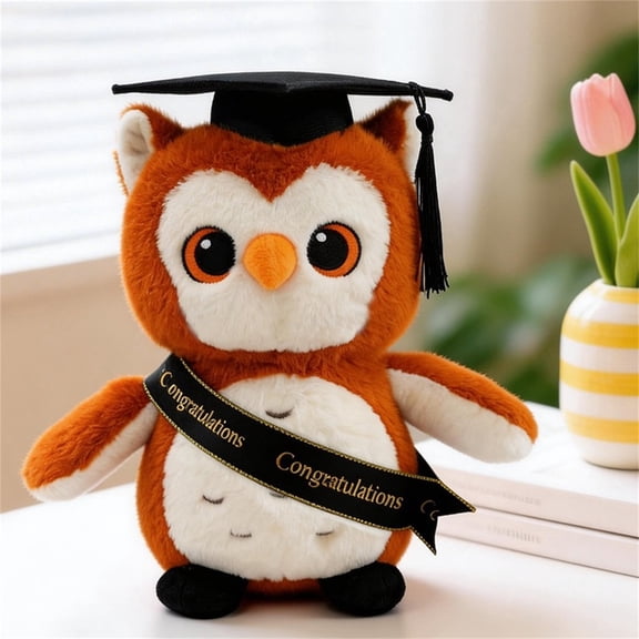 Graduation Owl Plush with Doctoral Cap, 9" Soft Owl Stuffed Animal Doll, Graduation Gift for Students, Academic Keepsake for Party Decor and Memory Display Black