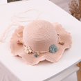 thumbnail image 1 of Sombrero de paja con encaje de verano para niñas, sombrero de ala grande a la moda para padres e hijos, conjunto de bolso de encaje con colgante de flores para viajes, 1 of 6