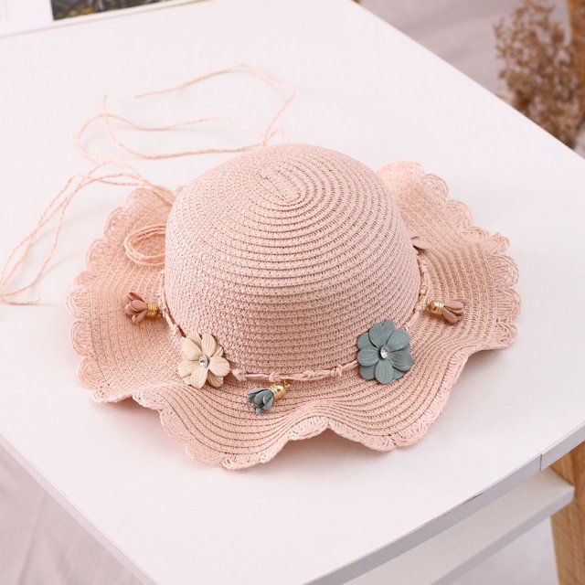 Sombrero de paja con encaje de verano para niñas, sombrero de ala grande a la moda para padres e hijos, conjunto de bolso de encaje con colgante de flores para viajes