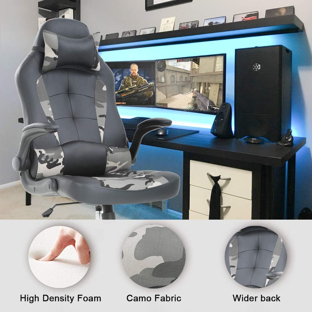 YRLLENSDAN Racing Adults Adjustable High Back Gaming Chair with Arms and Headrest, Camo