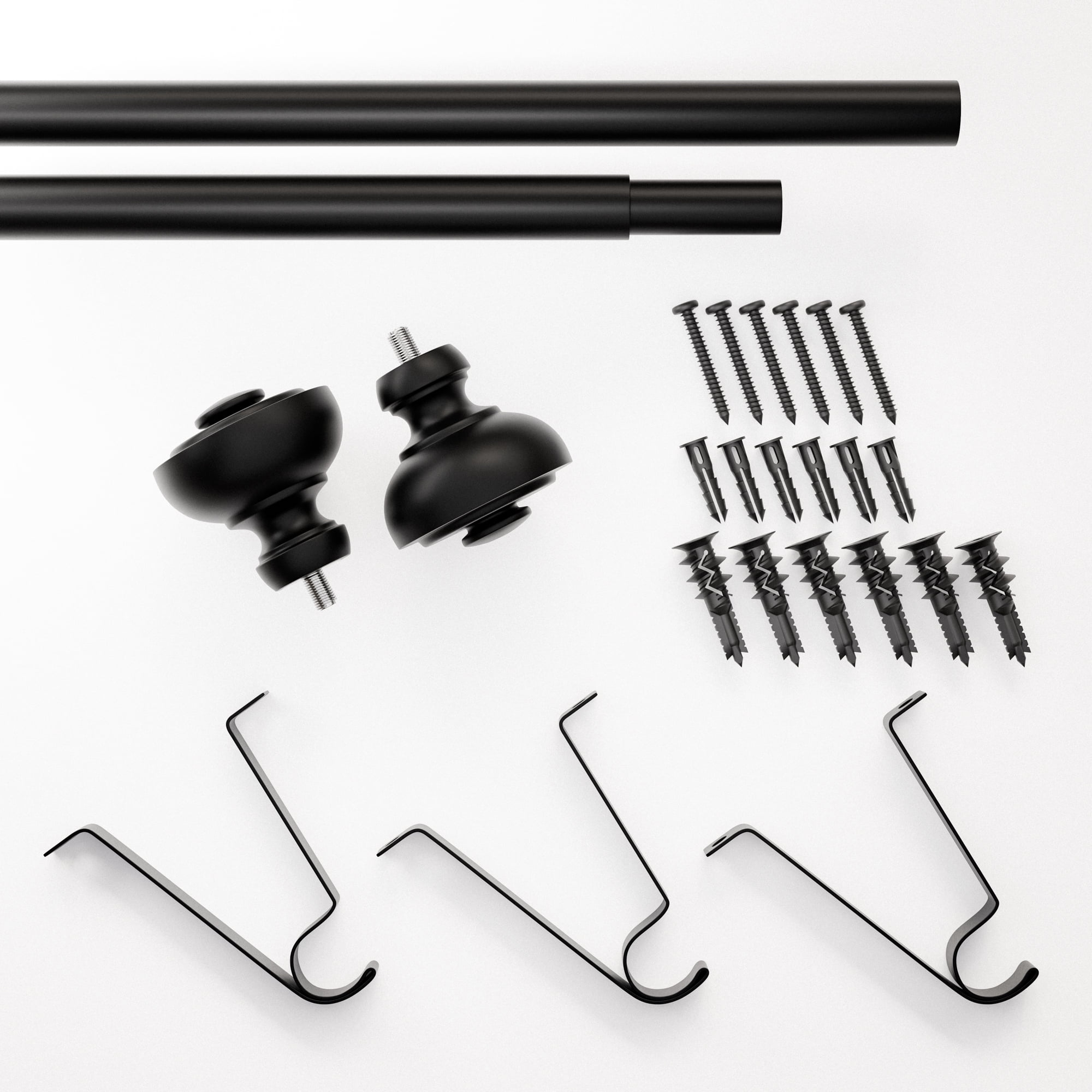 Mainstays 3/4" Black Cameron Urn Adjustable Single Curtain Rod Set, 30"-84"