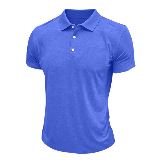 Mens Classic Short Sleeve Polo Shirts Cotton Blend with Front Pocket,Business Casual Golf Tops for Work Royal Blue L
