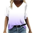 thumbnail image 2 of Wycnly Womens Blouses and Tops Dressy Plus Size Comfy Lightweight Fashion Ladies Pullover Tshirts Summer Gradient Print V-Neck Short Sleeve Cute Tees Tops Purple l, 2 of 5