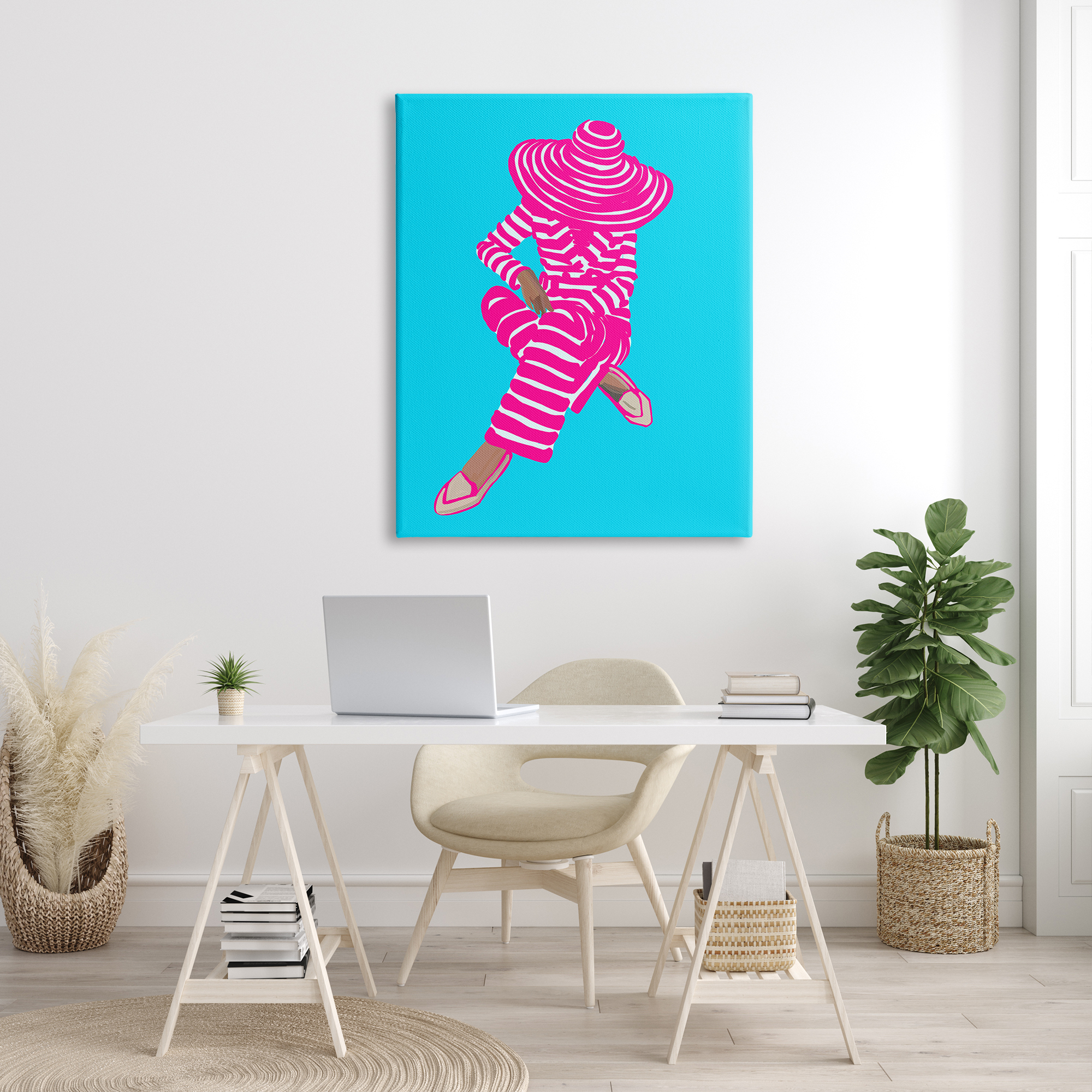Stupell Industries Stripe Pattern Pop Style Fashion Woman Sitting Graphic Art Gallery Wrapped Canvas Print Wall Art, Design by Amelia Noyes