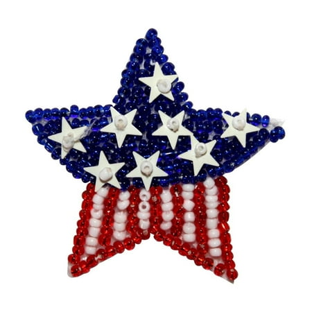 Star Applique Craft - ID 8859 American Flag Star Patch Patriotic Symbol Craft Beaded Iron On Applique