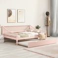 thumbnail image 2 of Tensun Pink Wooden Daybed with Twin Trundle, Bedroom Living Room Haven, Wood Slat Support, No Box Spring Required, 2 of 5