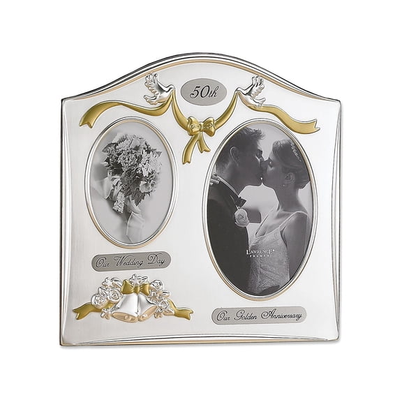 Satin Silver and Brass Plated 2 Opening Picture Frame - 50th Anniversary Design