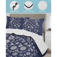 thumbnail image 3 of Full Size Quilt Bedding Set, Japanese Reversible Summer Quilt 3 Pieces, Navy Blue Country Flowers Leaves Aesthetic Lightweight Bedspreads Coverlets with 2 Pillow Shams for All Seasons, 3 of 5