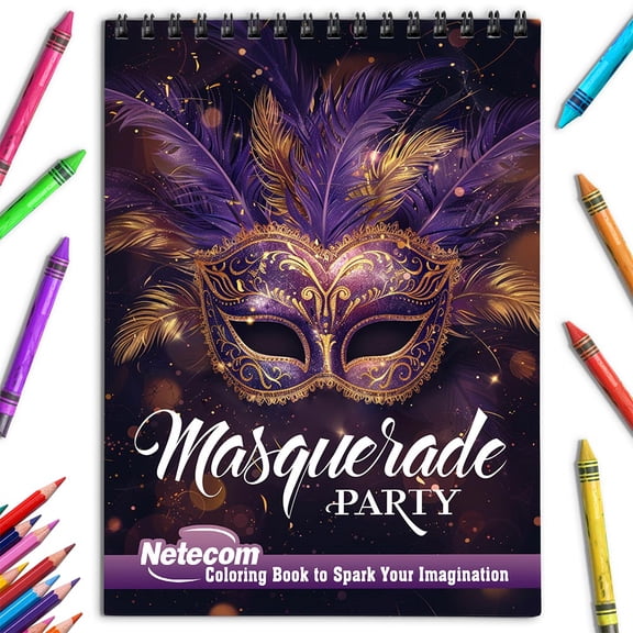 Netecom Masquerade Party Coloring Book for Adults, Spiral Bound, Soft Cover