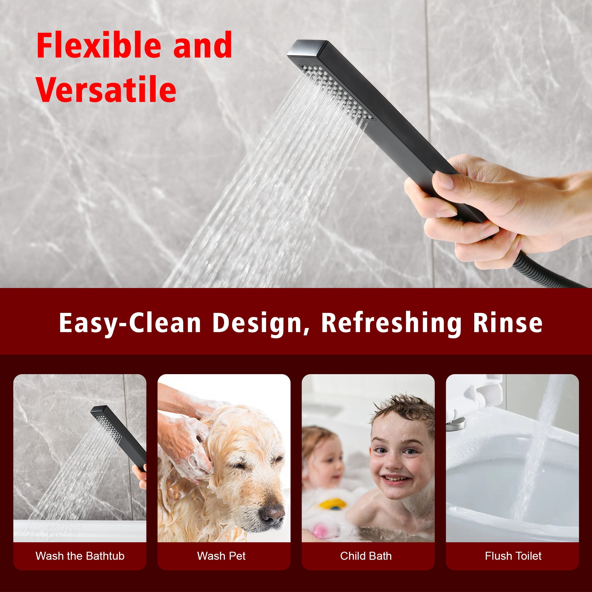 SUMERAIN Floor Mount Bathtub Filler Faucet with Hand Shower, Matte Black High Flow Freestanding Bathroom Tub Faucet with 360-degree Swivel Spout