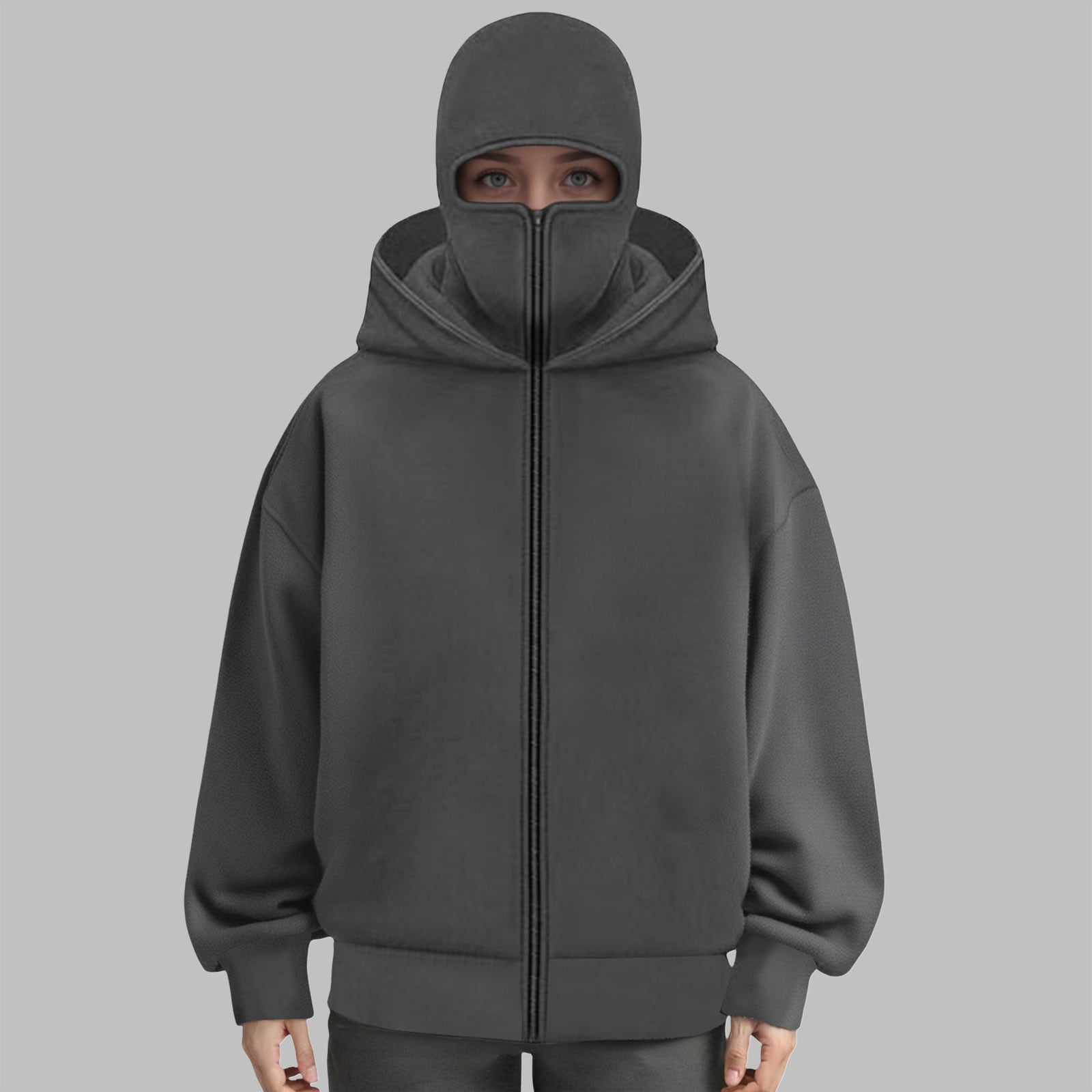 UngA Balaclava Hoodie Jacket for Women Men, Y2K Zip Up Fashion
