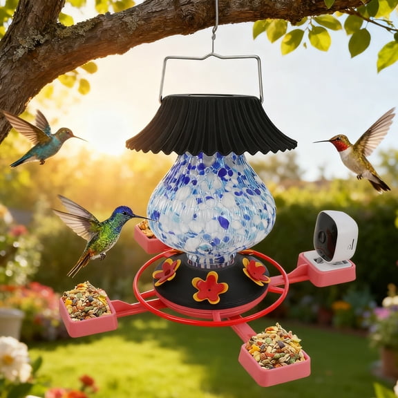 Solar Powered Bird Feeder with 1080P Camera, Smart Bird Feeders for Outdoor Monitoring, Stainless Steel Bird Feeder with Intelligent Detection for Gardens