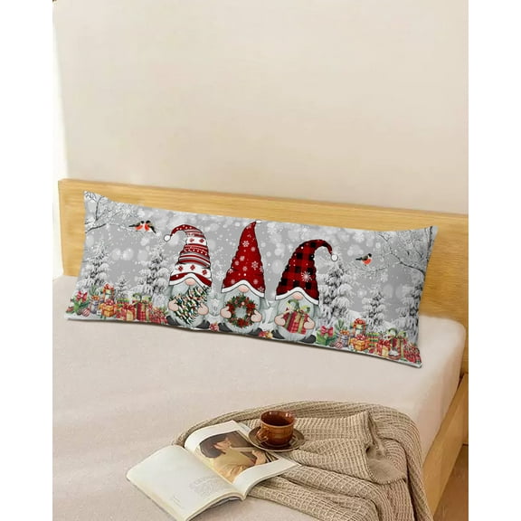 Seasonal Christmas Gnomes Throw Pillow Cover,Winter Branch Grey Xmas Snowflake Rectangle Decorative Pillow Case Protector Soft Cushion Cover Lumbar Pillowcase for Couch Sofa Bedroom Decor 20x54 Inch