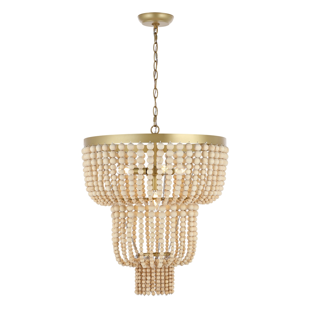 Safavieh Aleynne 4-Light 20.75" Glam Iron Chandelier, Gold/Natural