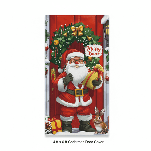 Supply Sure Christmas Door Cover 4ft x 6ft, Merry Xmas Wall Hanging Sign with Santa Claus Design for Front Door or Indoor Wall Décor, Reusable Holiday Decoration