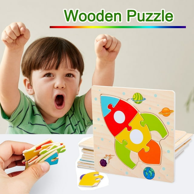 RYRDWP Clearance Casse-Tête Tangram en Bois pour Enfants (1 Pce, en Forme de Fusée)