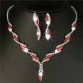 thumbnail image 1 of Silver Plated Royal Red Crystal Wedding Jewelry Sets for Women Leaf Long Necklace Earrings Bridal Jewelry Sets, 1 of 5