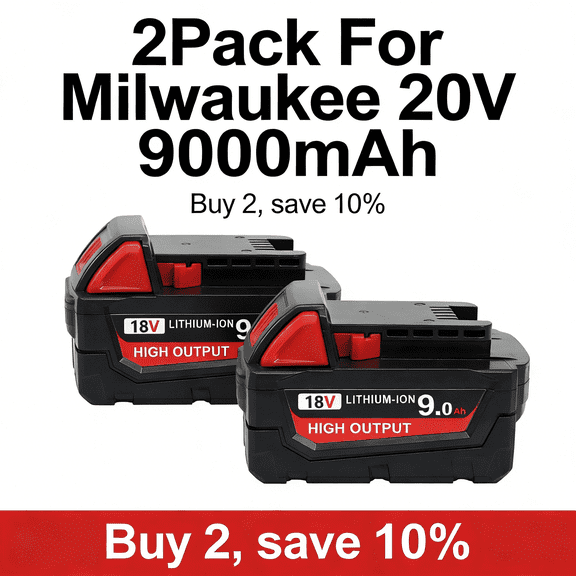 2-Pack For Milwauke M18 9.0Ah 18V Extended Capacity Battery Pack (48-11-1852) High-Performance Batteries for Cordless Power Tool