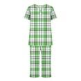 thumbnail image 6 of Cmfcve Women's Two-Piece Pajama Sets Checkered Printed Button-Up Pleated Lounge Set Round Neck Short Sleeve Top and Capri Pants Sleepwear Set with Pockets, 6 of 6