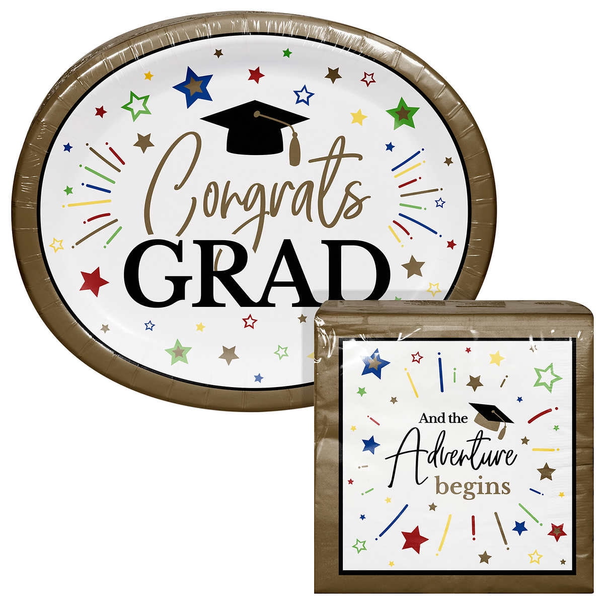 Arstyle Oval Paper Plate & Napkin Bundle, Graduation, 200count