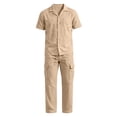 thumbnail image 5 of SOOMLON Mens Beach Outfits Sets Big and Tall Collared Button up Shirts Drawstring Pants with Pockets Summer Clothing Set, 5 of 5