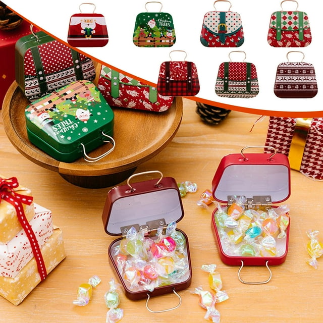 Christmas Candy Containers with Colorful Bows - Iron Cookie Jars for Holiday Table Decor and Party Snacks