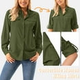 thumbnail image 4 of FEN AI Women Button Casual Loose Tops Collared Long Sleeve Solid Color Shirts Summer Fall Outfits with Pockets Army Green, 4 of 10