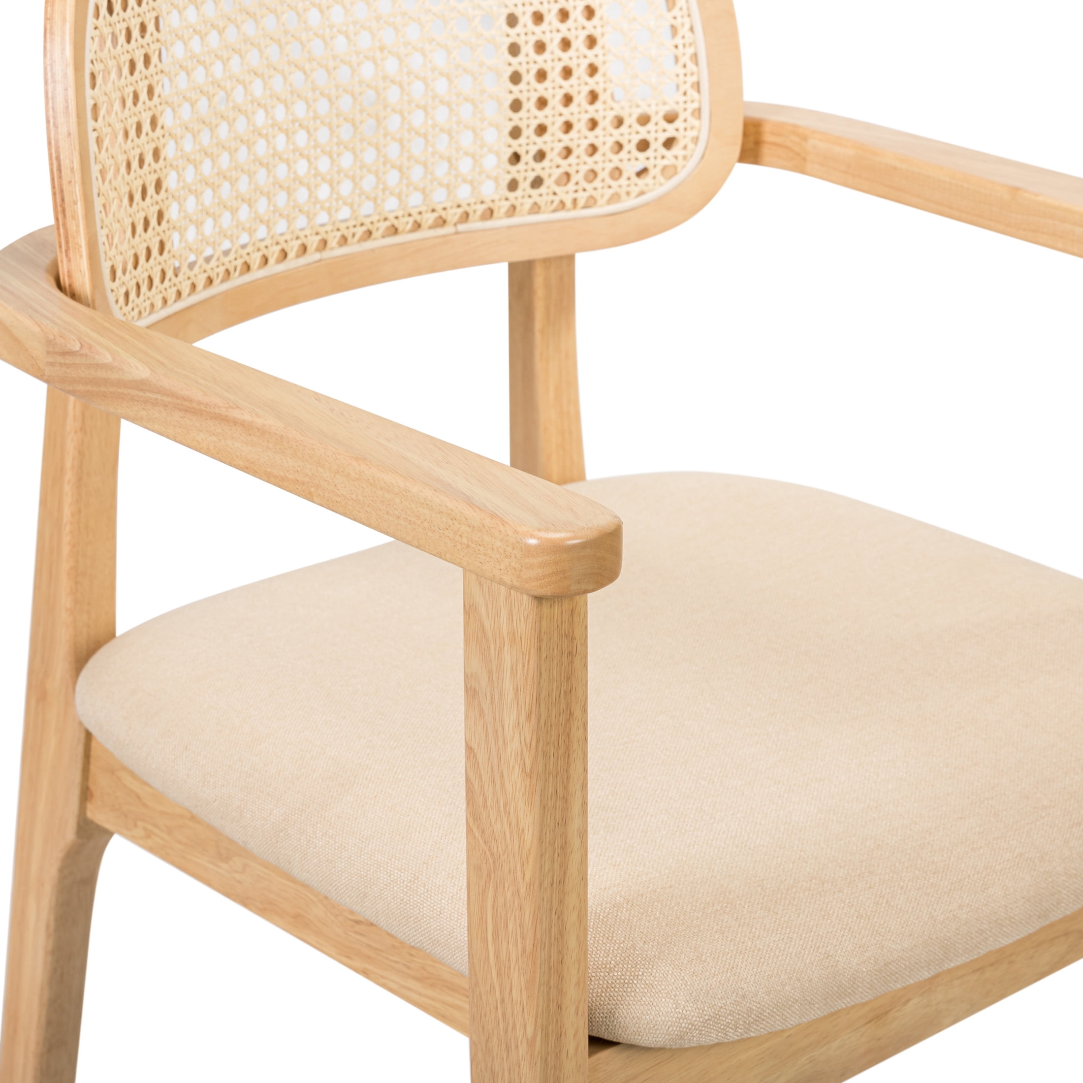 Christopher Knight Home Modern Dining Chairs with Rattan Back and Beige Seats, Natural Wood Frame, Set of 2