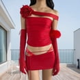 thumbnail image 3 of Camiseta Sin Tirantes 3D Flower Crop Tube Tops European Slim Fit Top Tee Ropa de verano (Rojo L) Ygjytge para Mujer Rojo T XL, 3 of 6