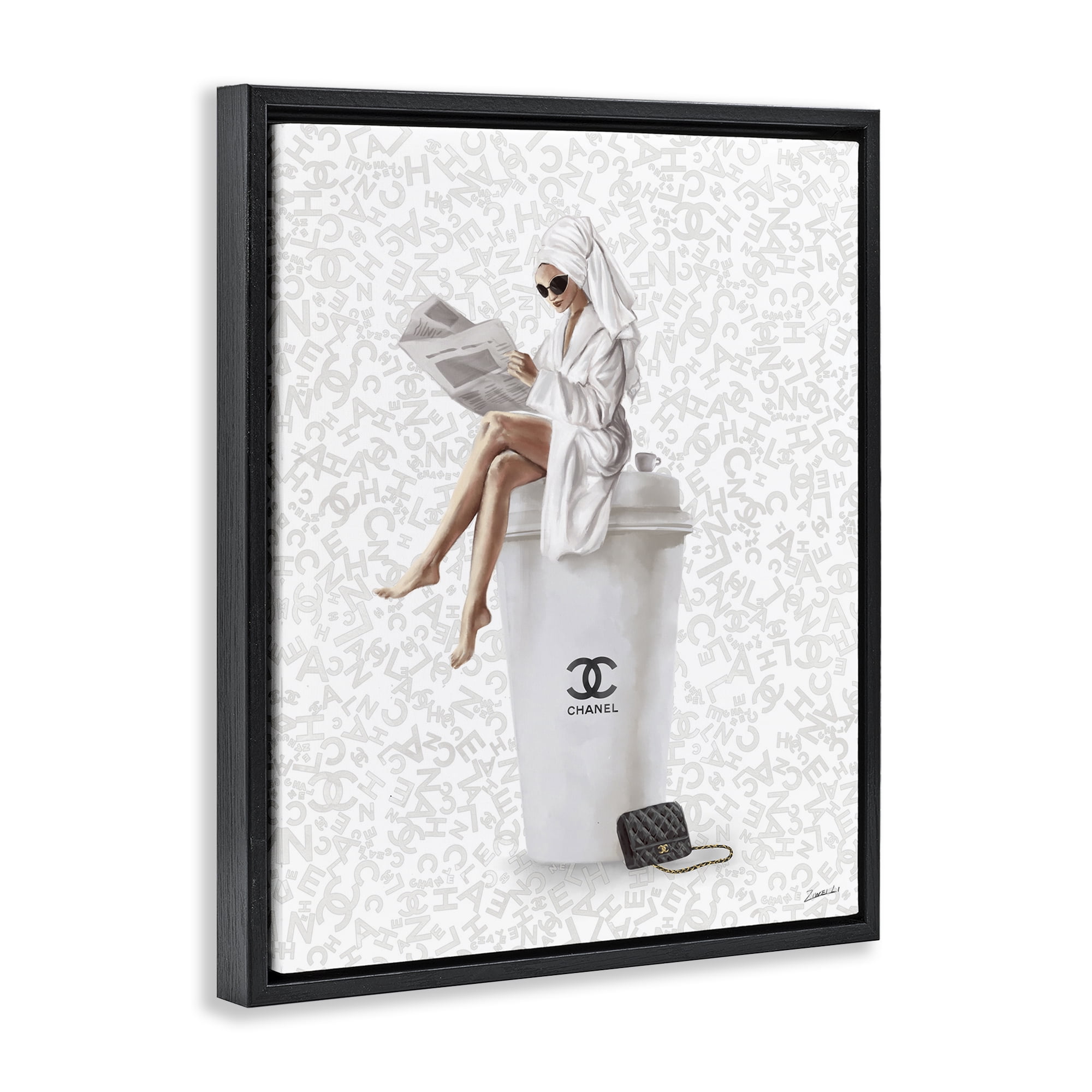 Stupell Industries Glam Girl Bathrobe Typography Painting Black Floater Framed Canvas Art Print Wall Art, 17 x 21