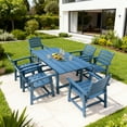 thumbnail image 5 of Aiho 7 Pieces Patio Table and Chairs Set, All-Weather HDPE Outdoor Dining Set with Umbrella Hole & 6 Dining Chairs, Perfect for Garden, Yard, Blue, 5 of 10
