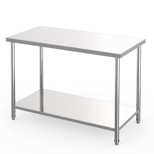 Towallmark Table de Préparation en Acier Inoxydable, Table de Travail Commerciale 48 x 24 Pouces avec Tablette Réglable, Poste de Travail en Métal Robuste pour Restaurant Cuisine Garage, Argent