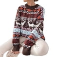 thumbnail image 1 of Female Christmas Patterns Knitted Sweater Long Sleeve Floral Printed Pullover Tops Brown L, 1 of 7