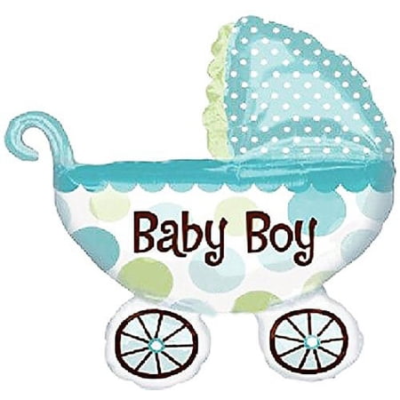 Custom, Fun & Cool {XL Huge Giant Size 31" Inches - 4.1 Feet} 1 Unit of Helium & Air Inflatable Mylar Aluminum Foil Balloons w/ Its A Boy Baby Carriage Design [in Blue, White, Green & Black]