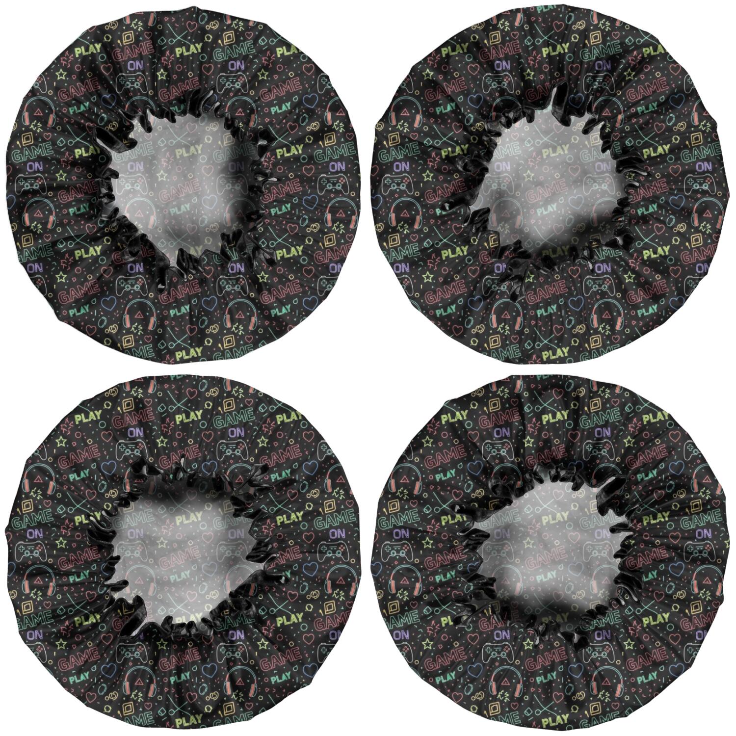Shower Caps,Multicolor Controllers Games Icons Black Pattern Waterproof Shower Cap for Women 4 Pieces,Double Reusable Hair Cover for Shower PEVA Elastic Stretch Hem