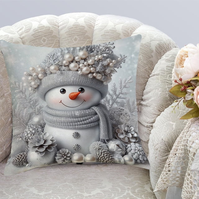 CaiYueKe Christmas Snowman Pillow Cover Linen Cushion Case Holiday Decor Throw Pillowcase Home Decorations Sofa Bedroom Seasonal Decorative Accessories
