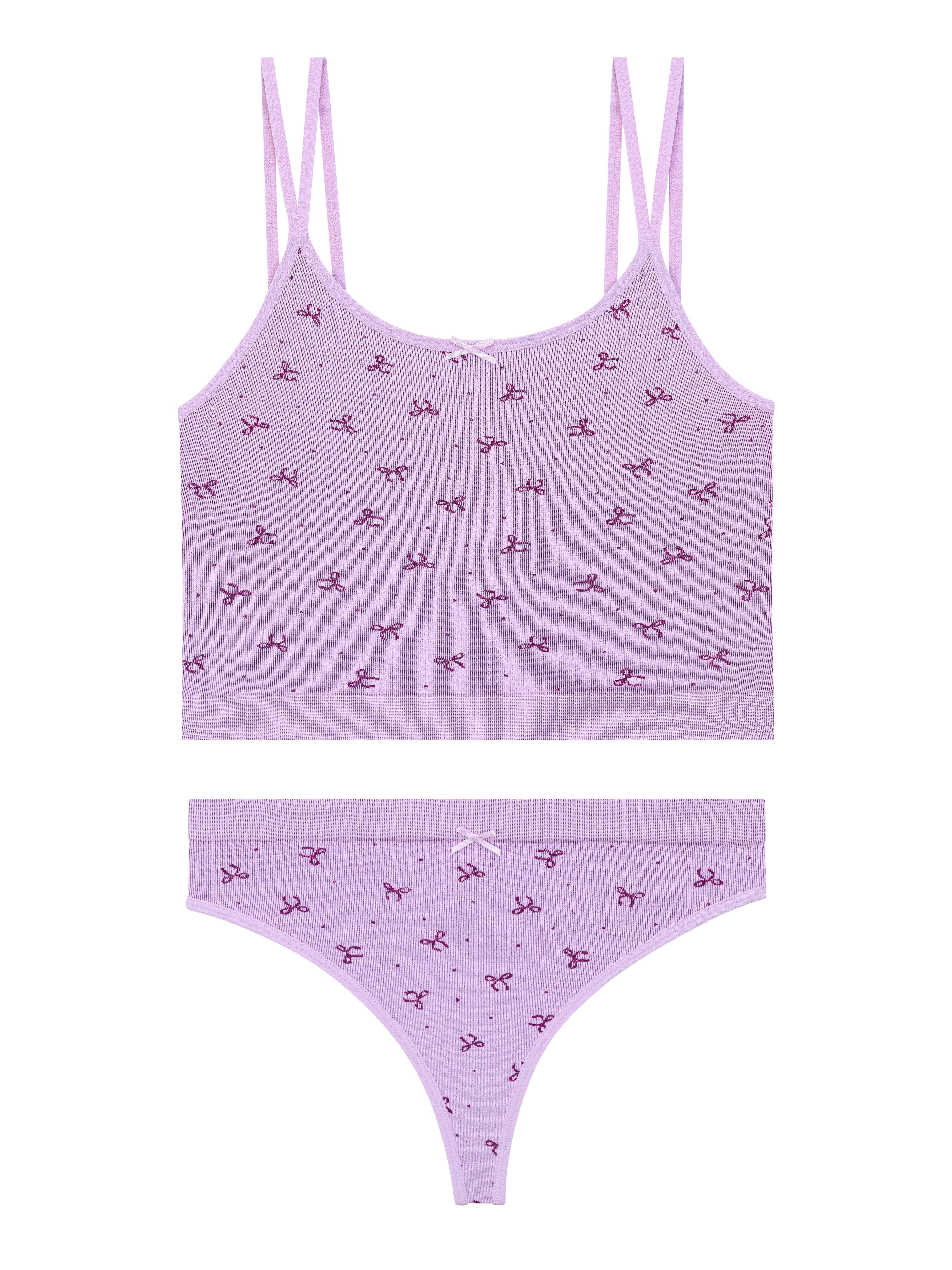 No Boundaries Seamless Cami Bra and Thong Panties Set, 2 Piece, Women's XS-XXXL