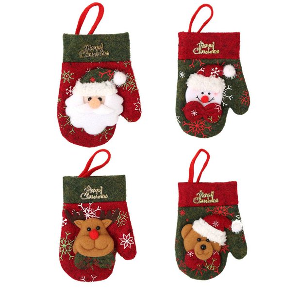 Navidad Tenedor Cuchara Vajilla Bolsas de regalo Santa Claus Muñeco de nieve Reno Oso Guantes Bolsillo Árbol de Navidad Decoración del hogar 4 piezas Eigraketly ZHF0171