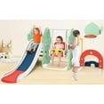 thumbnail image 3 of Historyli Juego infantil 7 en 1 con temática de cactus para interior y exterior,tobogán extralargo de 193 cm con columpio ajustable,tobogán,aro de baloncesto y fútbol,para edades de 1 a 3 años, 3 of 9