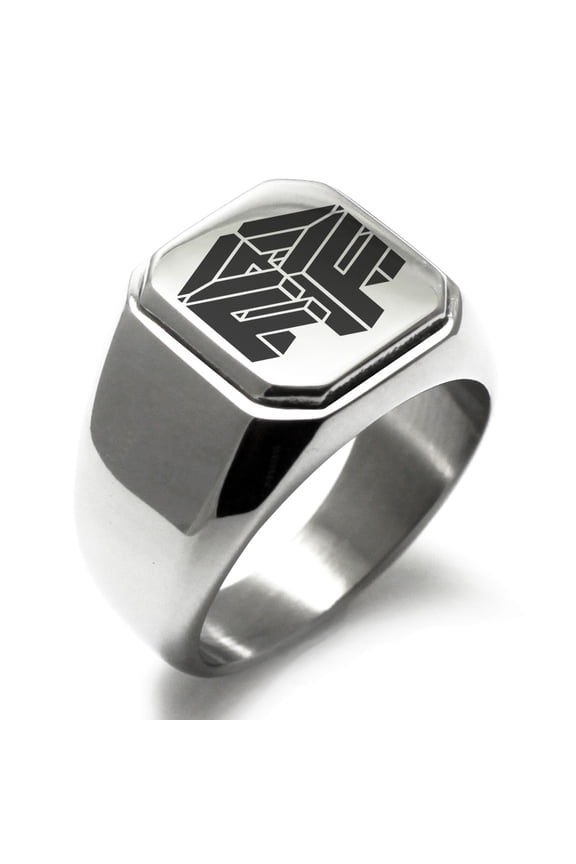 Stainless Steel Letter F Initial 3D Cube Box Monogram Engraved Engraved Square Flat Top Biker Style Polished Signet Ring