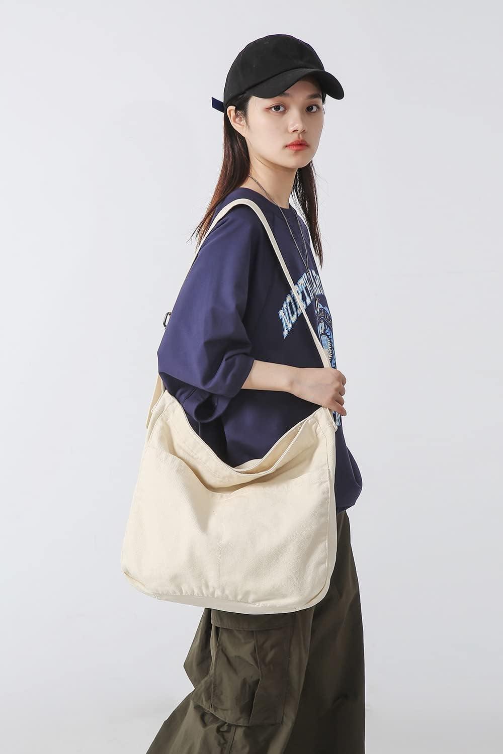 Kukuzhu Crossbody Bags for women, Large Hobo Bag Canvas Messenge Tote Handbagr for School Travel Work Shopping(Brown)