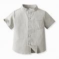 thumbnail image 4 of NIEWTR Toddler Boys Solid Short Sleeve Button Down Shirt with Pocket Casual Comfortable Daily Tops(Khaki,10-11 Years), 4 of 4